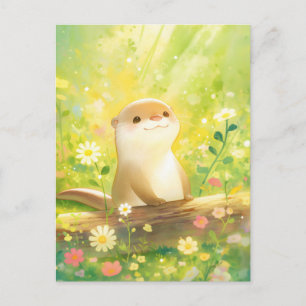 Sweet Otter in Sunny Wildflower Meadow Postcard
