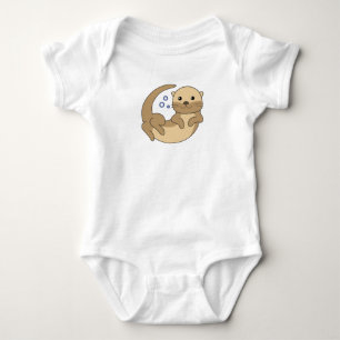 Sweet Otter Swims In The Water Funny Otter Baby Bodysuit