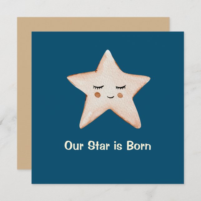 Sweet Our Star is Born Blue Star Birth Announcemen (Front/Back)