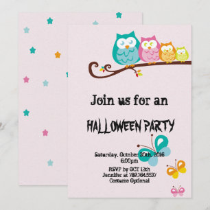 sweet owl and butterfly Halloween party Invitation