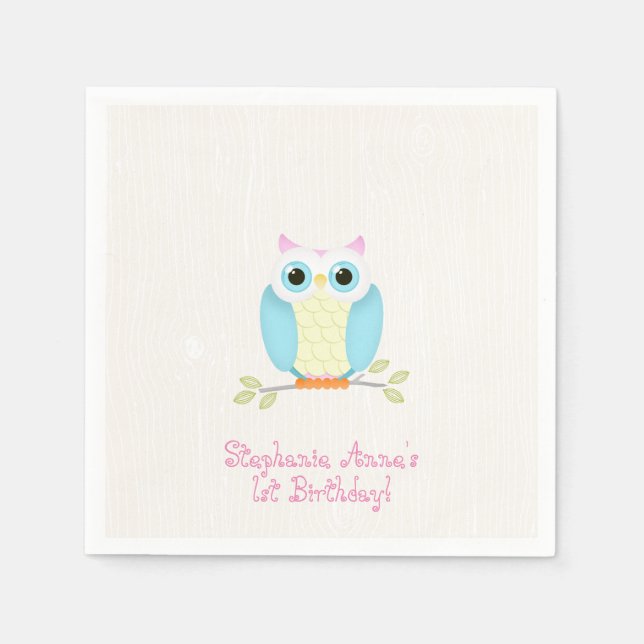 Sweet Owl Birthday Napkin (Front)