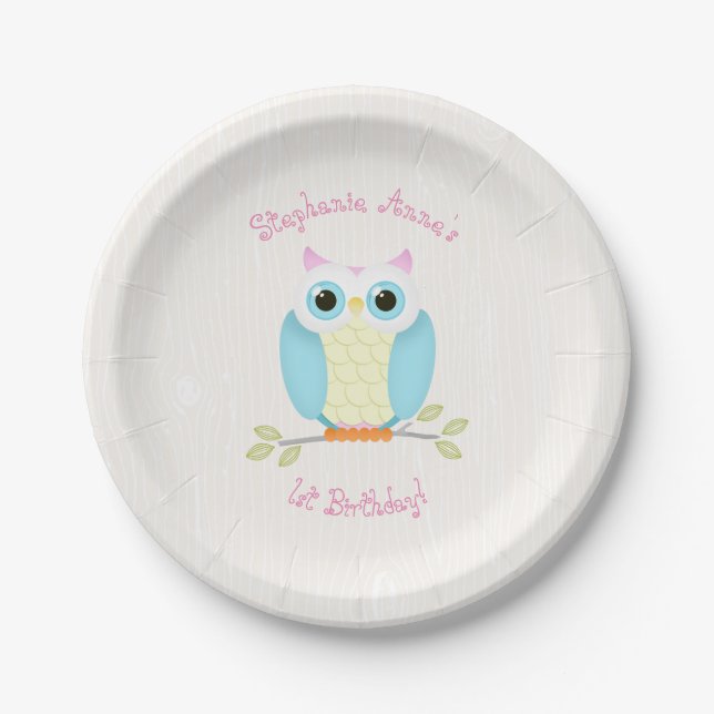 Sweet Owl Birthday Paper Plate (Front)