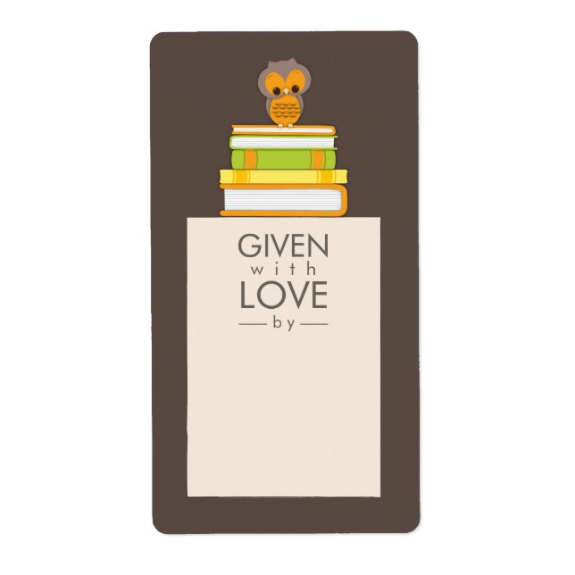 Sweet Owl Bookplate Name Label Orange | Brown (Front)