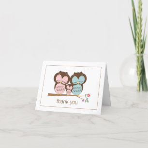 Sweet Owl Couple & Baby Thank You Card