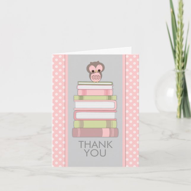 Sweet Owl on Books Thank You Card (Front)