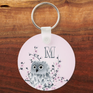 Sweet Owl Pink Girly Monogram Keychain
