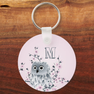 Sweet Owl Pink Girly Monogram Keychain