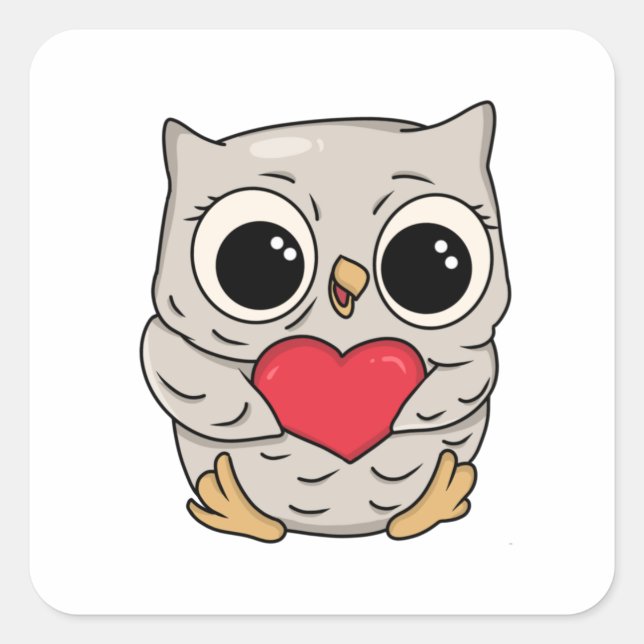Sweet Owl With a Heart Love Square Sticker (Front)