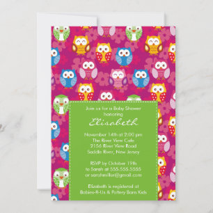 Sweet Owls Baby Shower Invitation Lime