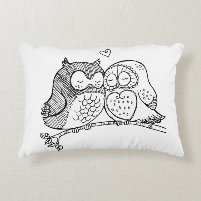 Sweet Owls in Love Illustration Accent Pillow (Front)