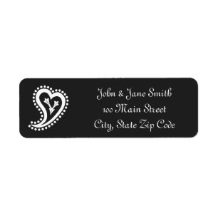 Sweet Paisley Hearts in Black Return Adresse Label