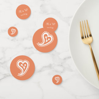 Sweet Paisley Hearts in Coral Table Confetti