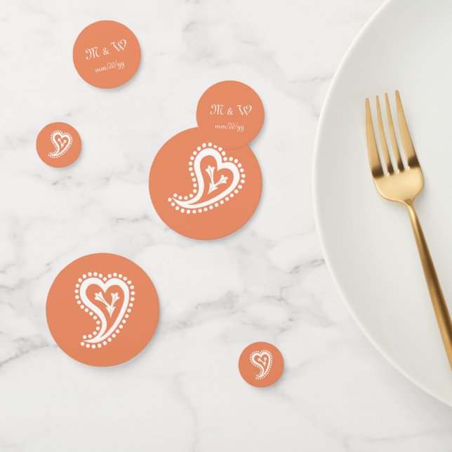 Sweet Paisley Hearts in Coral Table Confetti (Group)
