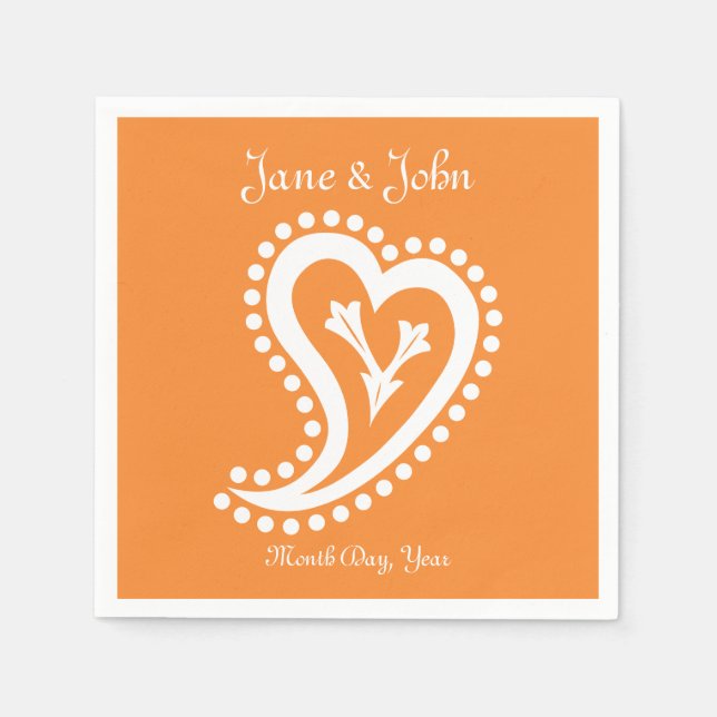 Sweet Paisley Hearts in Orange Napkins (Front)