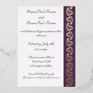 Sweet Paisley Hearts in Purple Foil Invitation