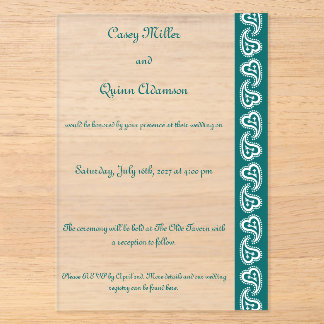 Sweet Paisley Hearts in Teal Acrylic Wedding Invitations