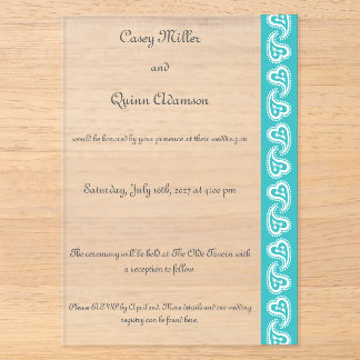 Sweet Paisley Hearts in Turquoise Acrylic Wedding Invitations