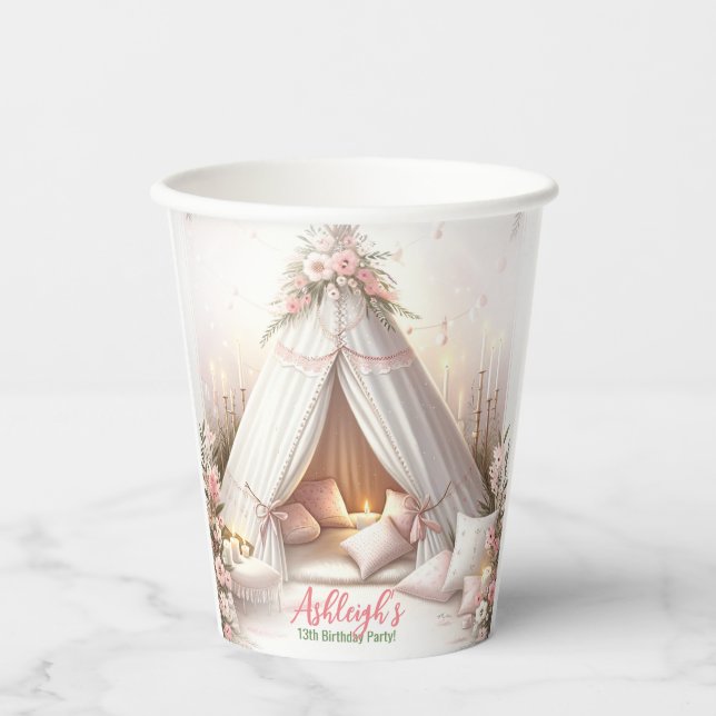 Sweet Pajama Party Girly Sleepover Birthday Paper Cups (Front)