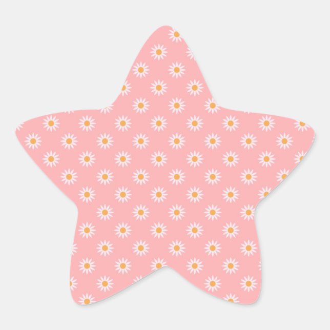 Sweet Pale Pink with White Flowers Pattern Star Sticker (Front)