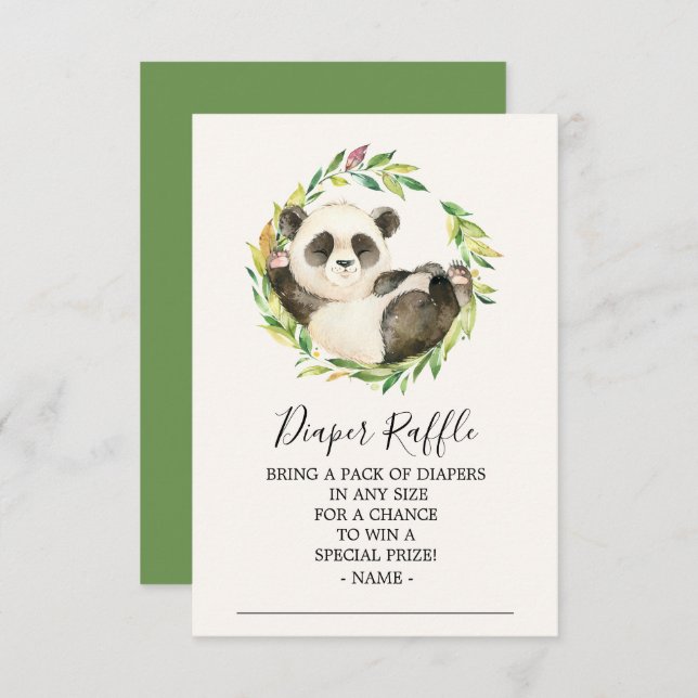 Sweet Panda Bear Baby Shower Diaper Raffle Ticket Invitation (Front/Back)