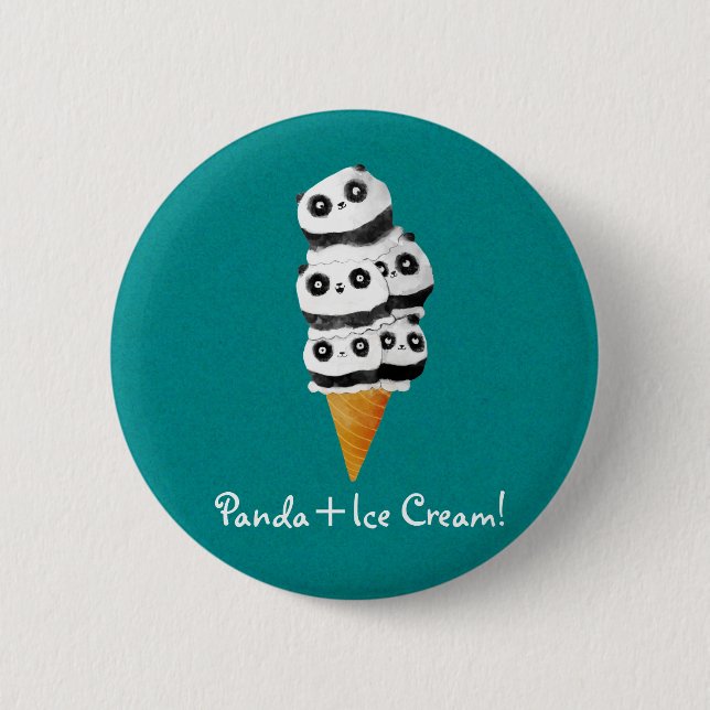 Sweet Panda Bear Ice Cream Cone 2 Inch Round Button (Front)