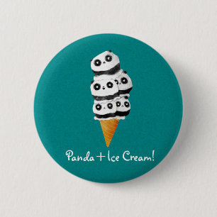 Sweet Panda Bear Ice Cream Cone 2 Inch Round Button