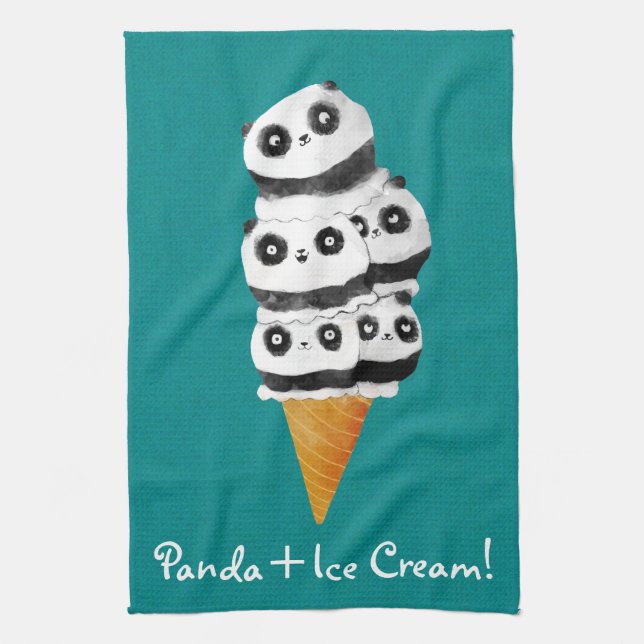 Sweet Panda Bear Ice Cream Cone Kitchen Towel (Vertical)