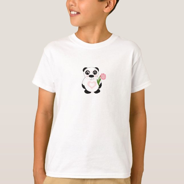 Sweet Panda Bear with Flower T-Shirt (Front)