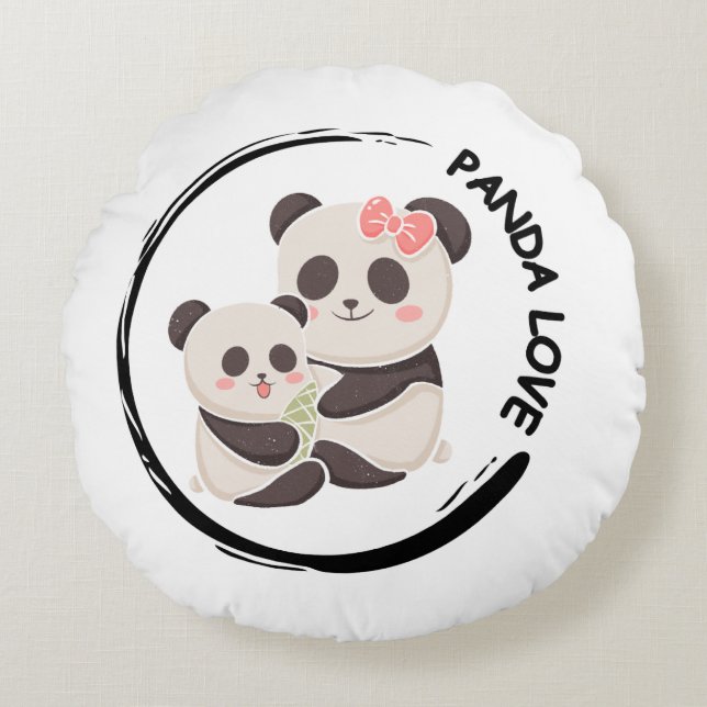 Sweet Panda Family Round Pillow (Front)