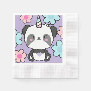 Sweet Panda Unicorn Girls Rainbow Birthday Napkin