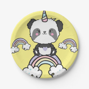 Sweet Panda Unicorn Girls Rainbow Birthday Paper Plate