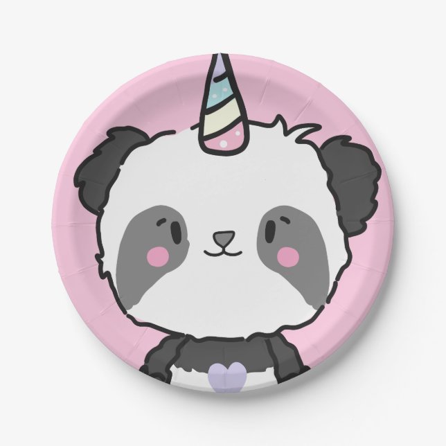 Sweet Panda Unicorn Girly Birthday Paper Plate (Front)