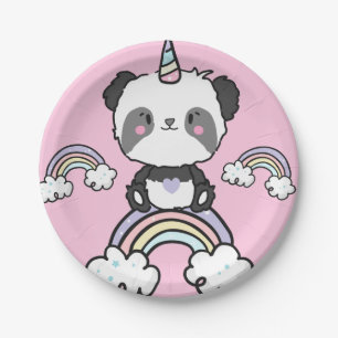 Sweet Panda Unicorn Girly Floral Paper Plate