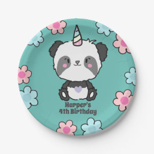 Sweet Panda Unicorn Girly Floral Personalized Pape Paper Plate