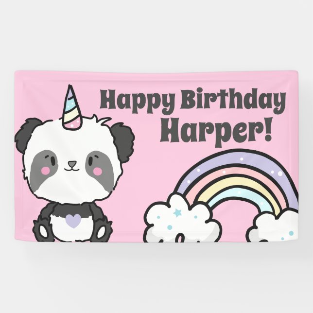Sweet Panda Unicorn Rainbows Birthday Banner (Horizontal)