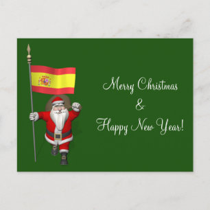 Sweet Papá Noel Waving La Rojigualda Holiday Postcard