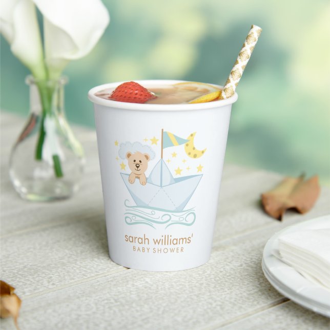 Sweet Paper Boat Bear Baby Shower Paper Cups (Insitu)