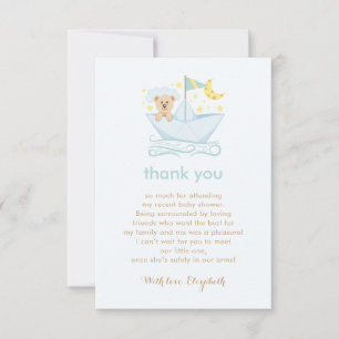 Sweet Paper Boat Bear Baby Shower Thank You Card