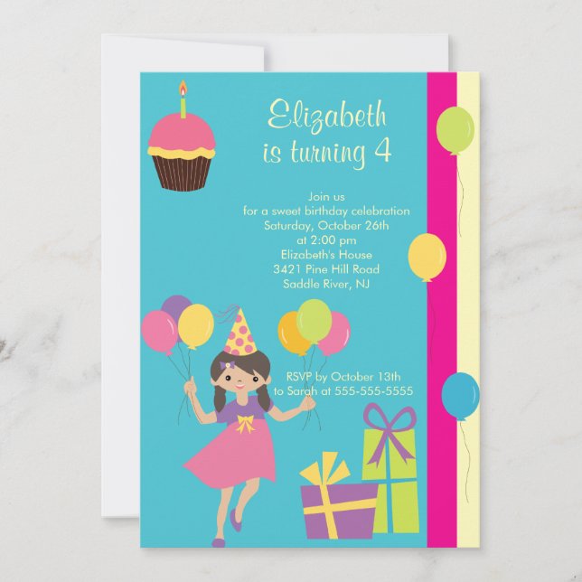 Sweet Party Girl Birthday Party Invitation (Front)