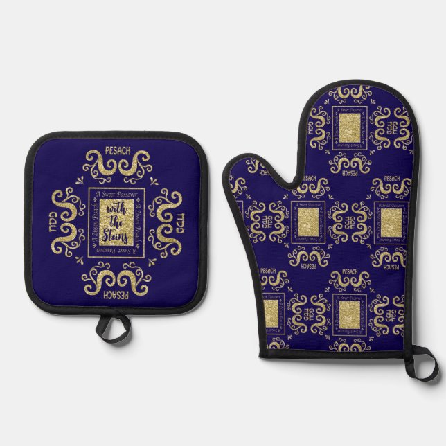 Sweet Passover Oven Mitt & Pot Holder Set (Front)