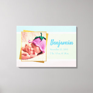 Sweet Pastel Baby Boy Photo Birth Record Stat Canvas Print