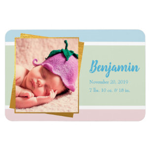 Sweet Pastel Baby Boy Photo Birth Record Stat Magnet