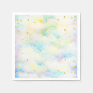Sweet Pastel Blue And Gold Glitter Clouds Napkin