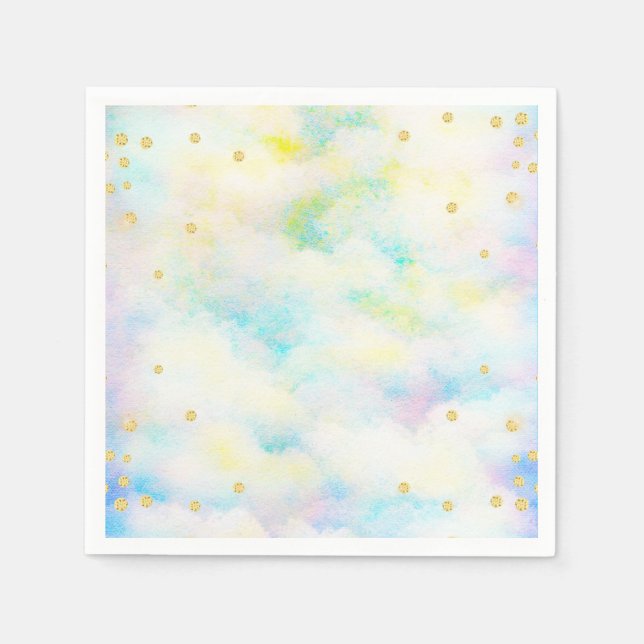 Sweet Pastel Blue And Gold Glitter Clouds Napkin (Front)