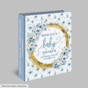 Sweet Pastel Blue Gold Flowers Baby Memory Album Binder