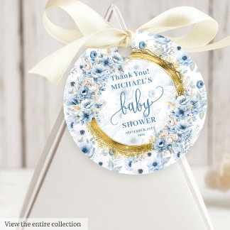 Sweet Pastel Blue Gold Flowers Baby Thank You Tags