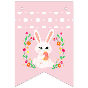 Sweet Pastel Bunny & Floral Wreath Easter Bunting Flags
