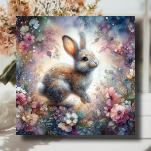 Sweet Pastel Bunny Watercolor Glitter Easter  Holiday Card
