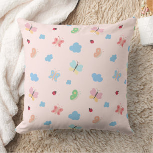 Sweet Pastel Butterflies & Ladybugs Pattern Throw Pillow