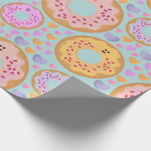 Sweet Pastel Donuts and Hearts Pattern Wrapping Paper